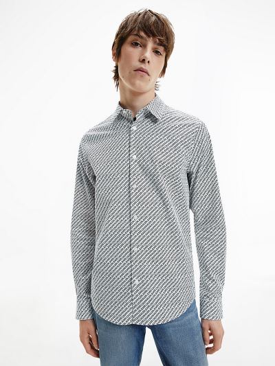 Calvin Klein Ruhák HU344650 | Calvin Klein Slim Organic Cotton All-Over Logo Férfi Ing Világos Fehér